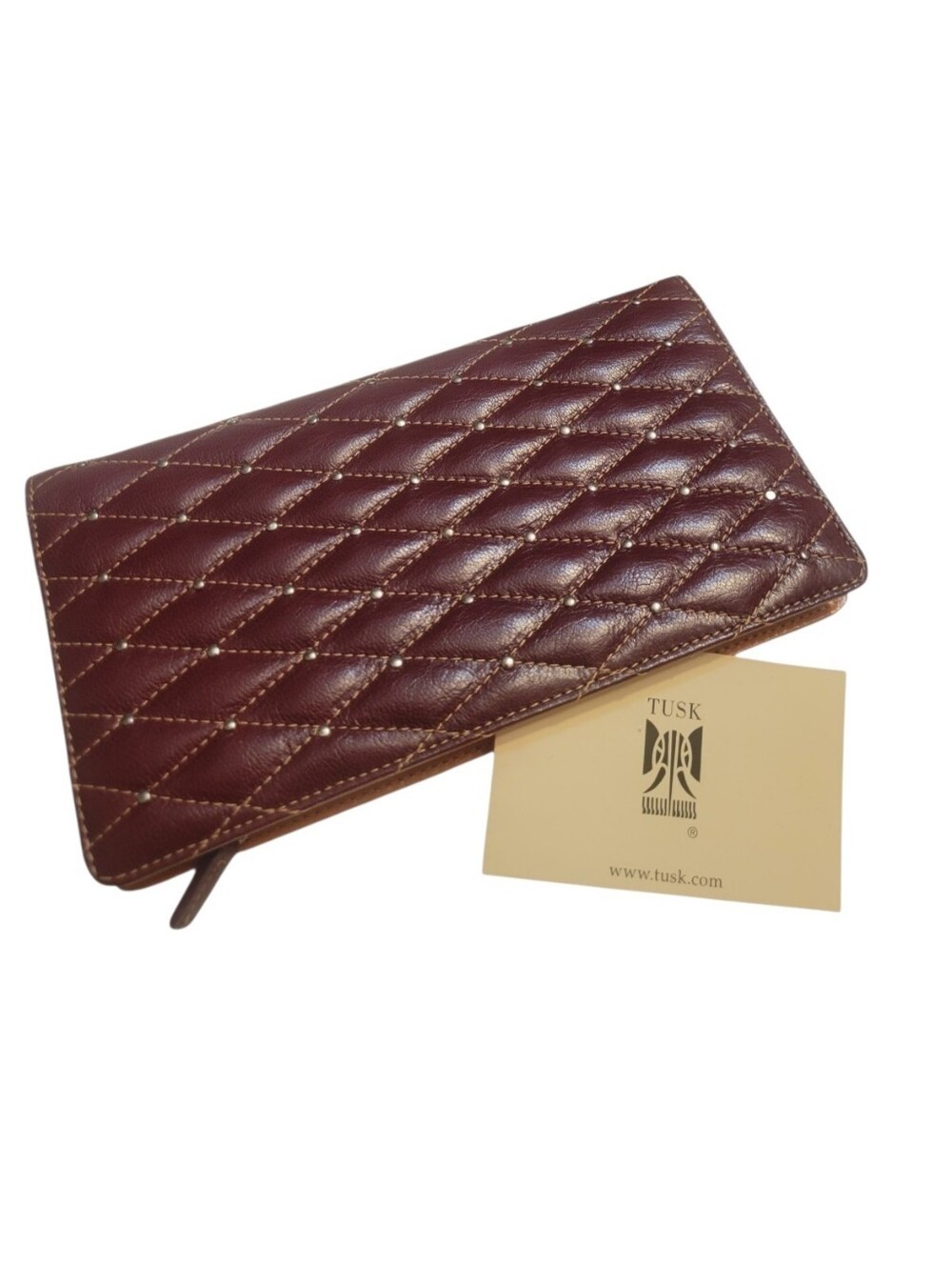 Tusk Burgundy Lesther Quilted Wallet With Silver Studs